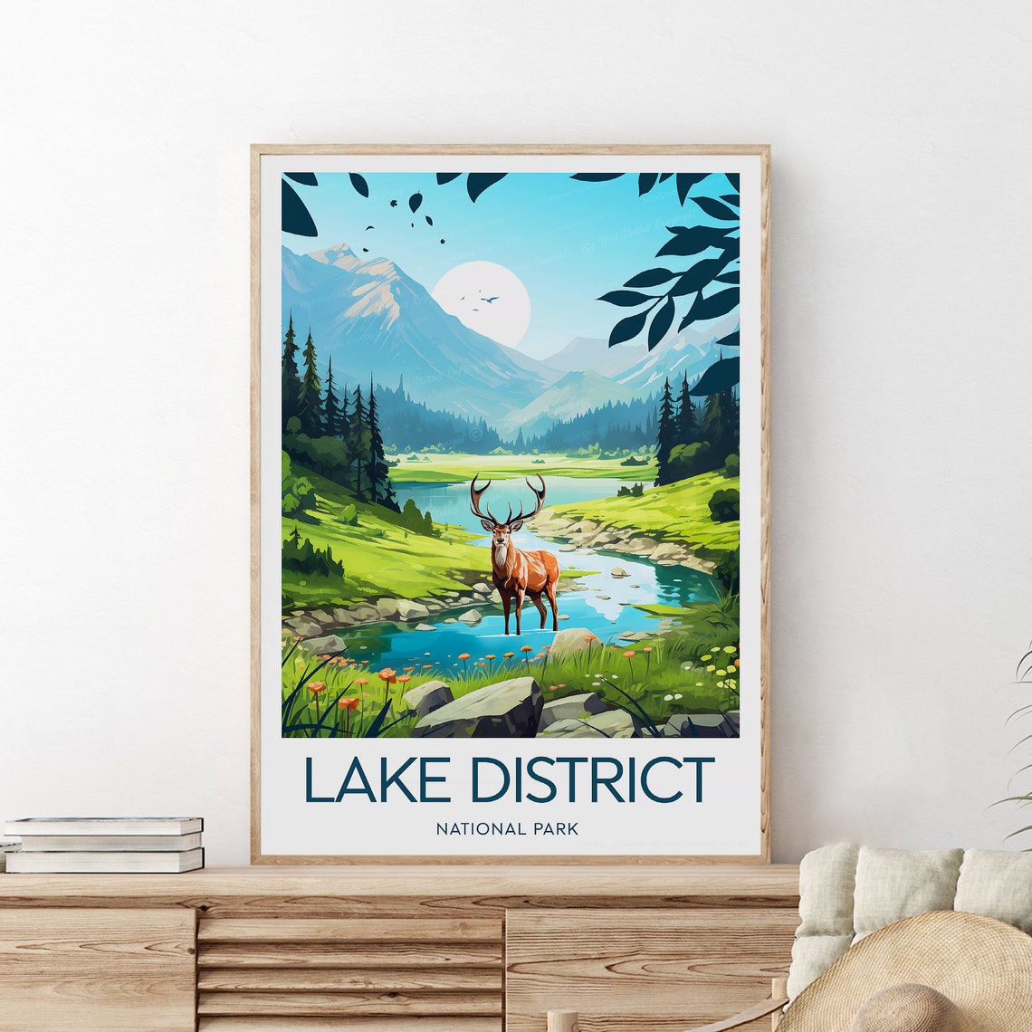 Lake District National Park Red Deer Stream Valley Travel Poster