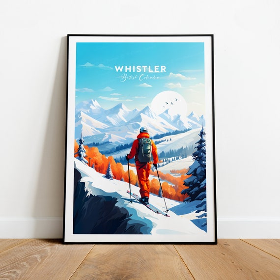 Whistler Traditional Ski Print British Columbia Whistler Poster Ski Poster Ski Resort Print Whistler Ski Wedding Gift