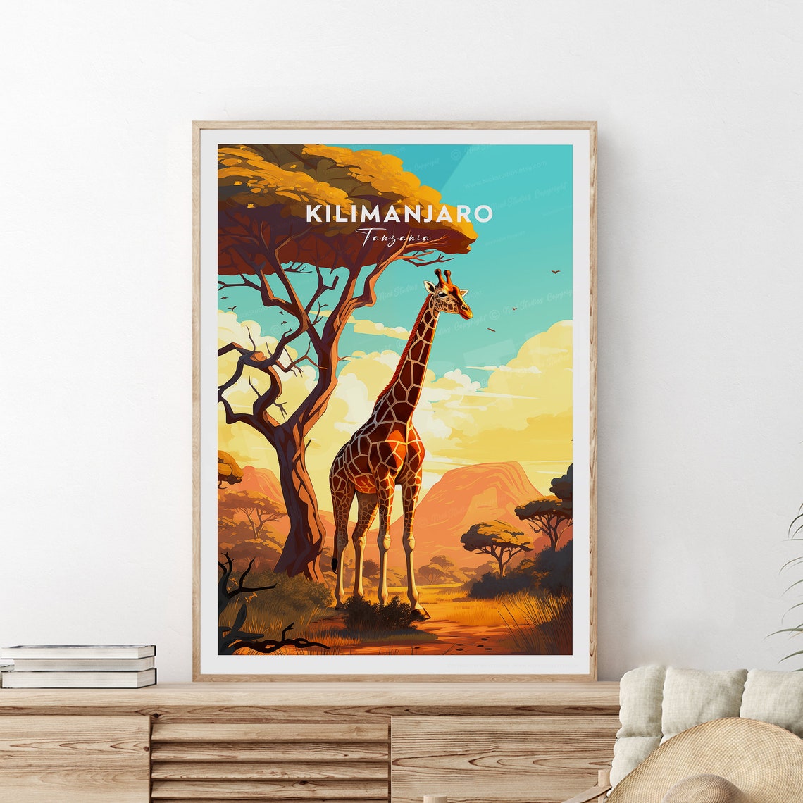 Kilimanjaro Tanzania Giraffe Savanna Wildlife Art Travel Poster - Image 2