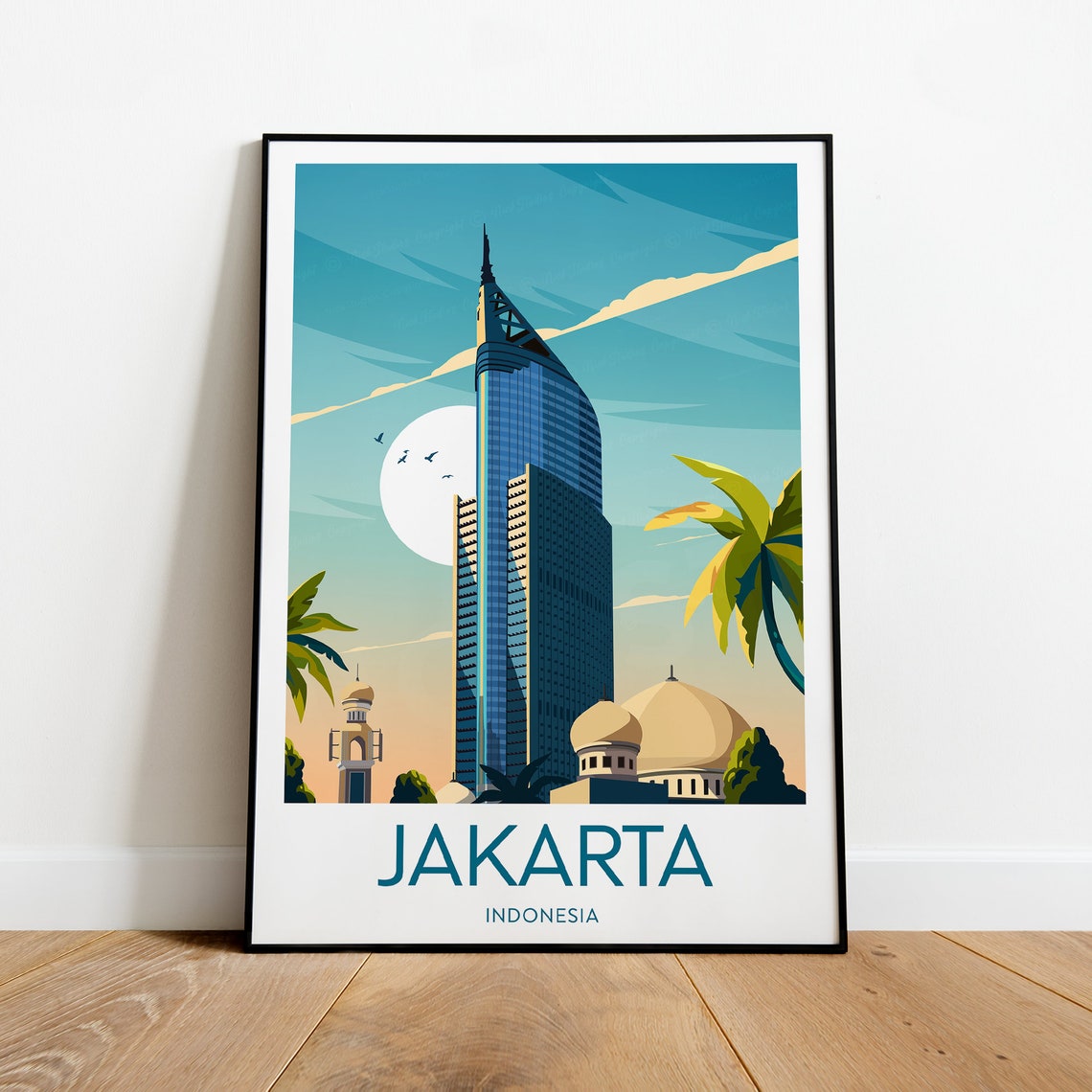 Jakarta Indonesia Skyscraper Mosque Domes City Travel Poster