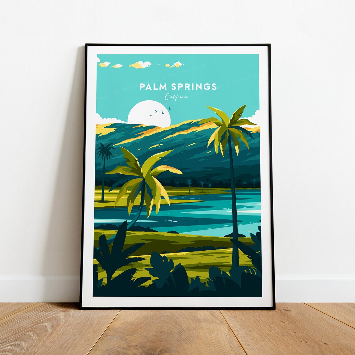 Palm Springs California Desert Palms Mountain Sun Travel Poster