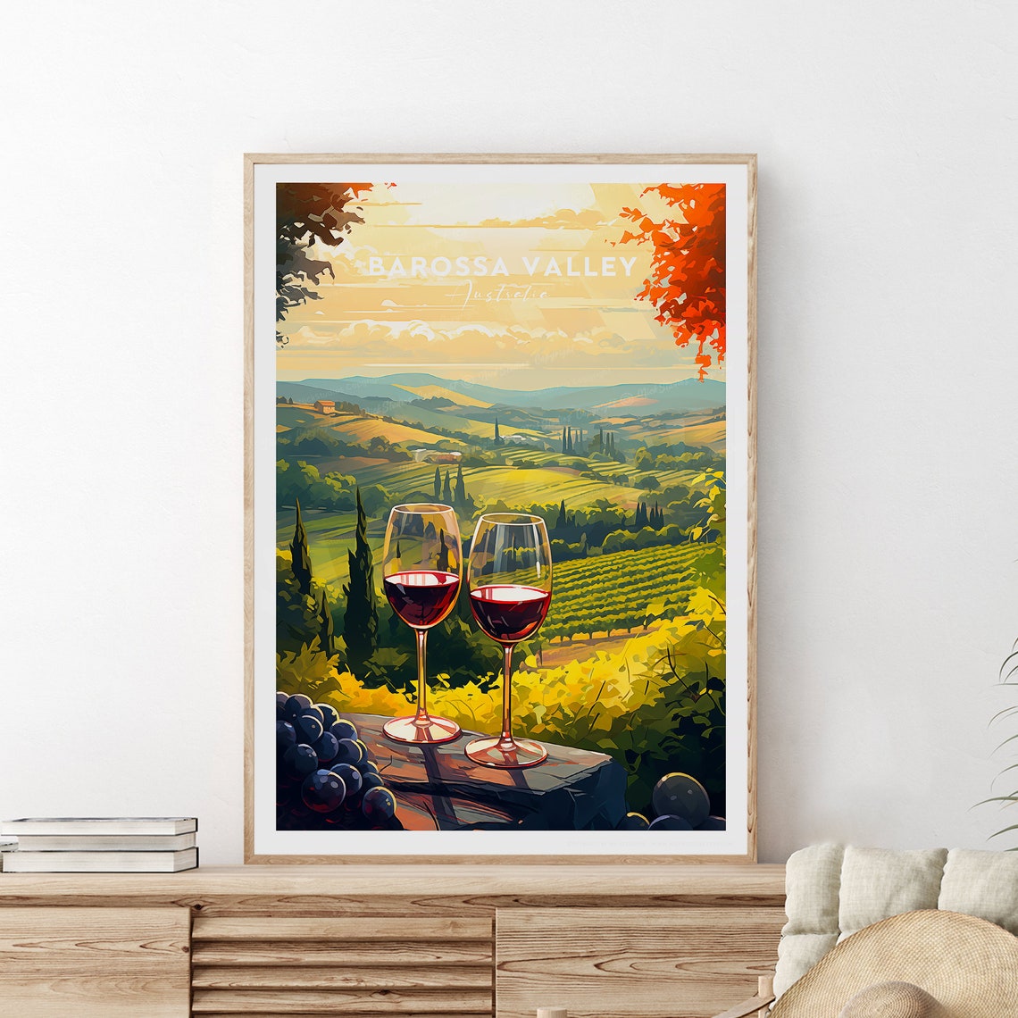 Barossa Valley Red Wine Glasses over Rolling Vineyards Poster - Image 2