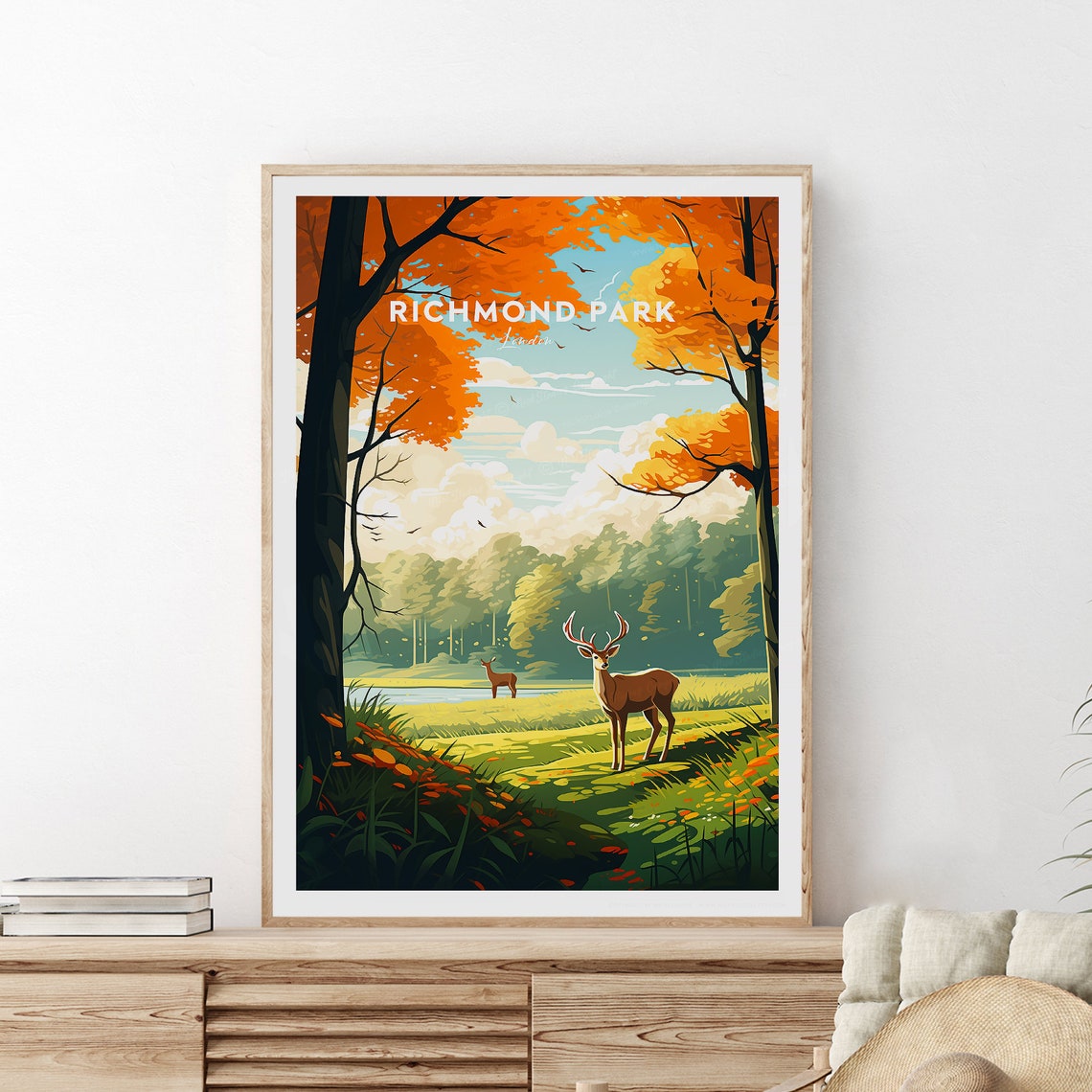 London Richmond Park Red Deer Autumn Forest Sunset Travel Poster - Image 2