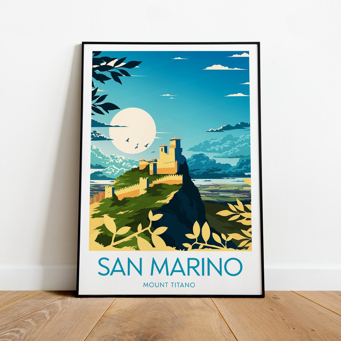 San Marino Mount Titano Medieval Fortress Moonlit View Poster