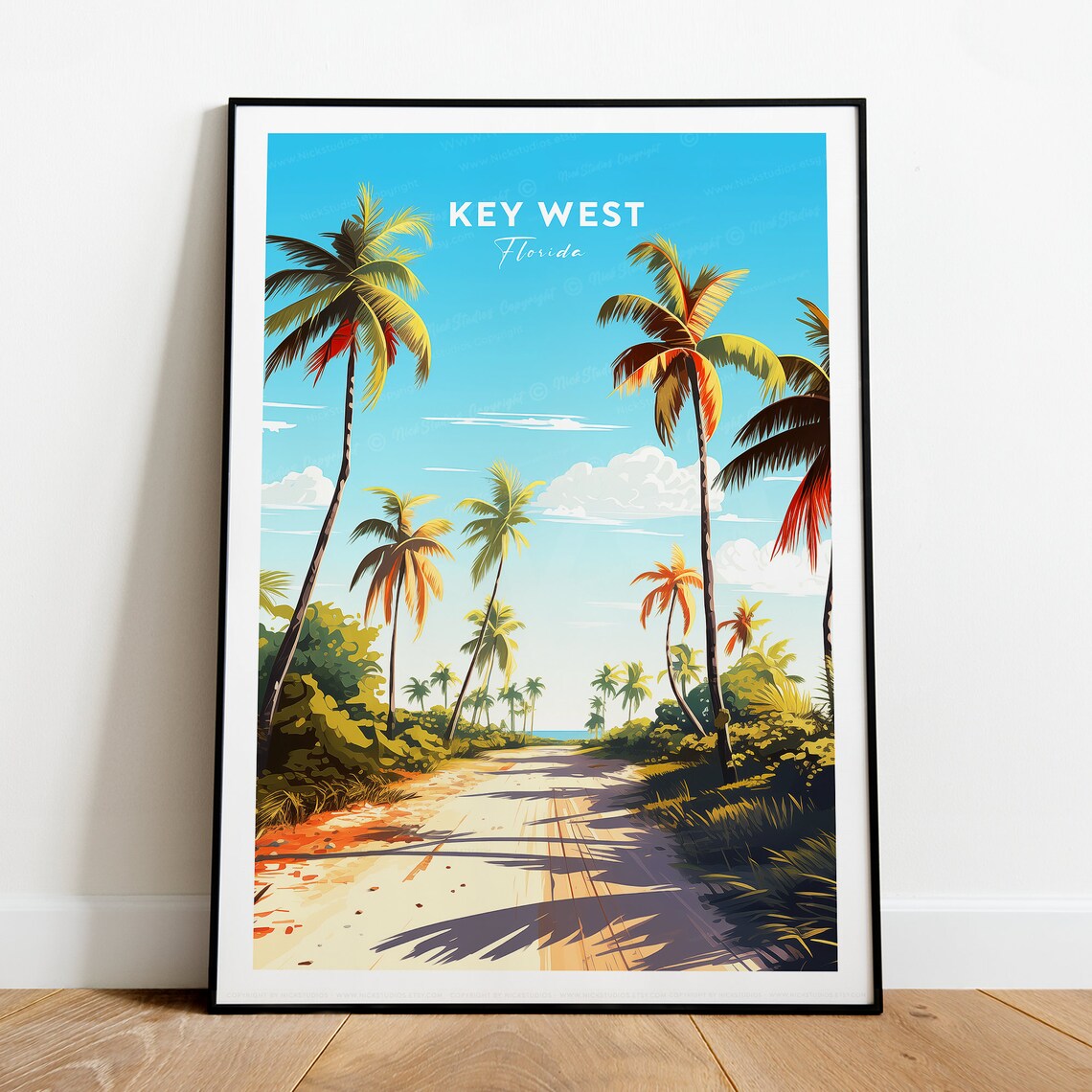 Key West Florida Palm Lined Sandy Road Vintage Travel Poster