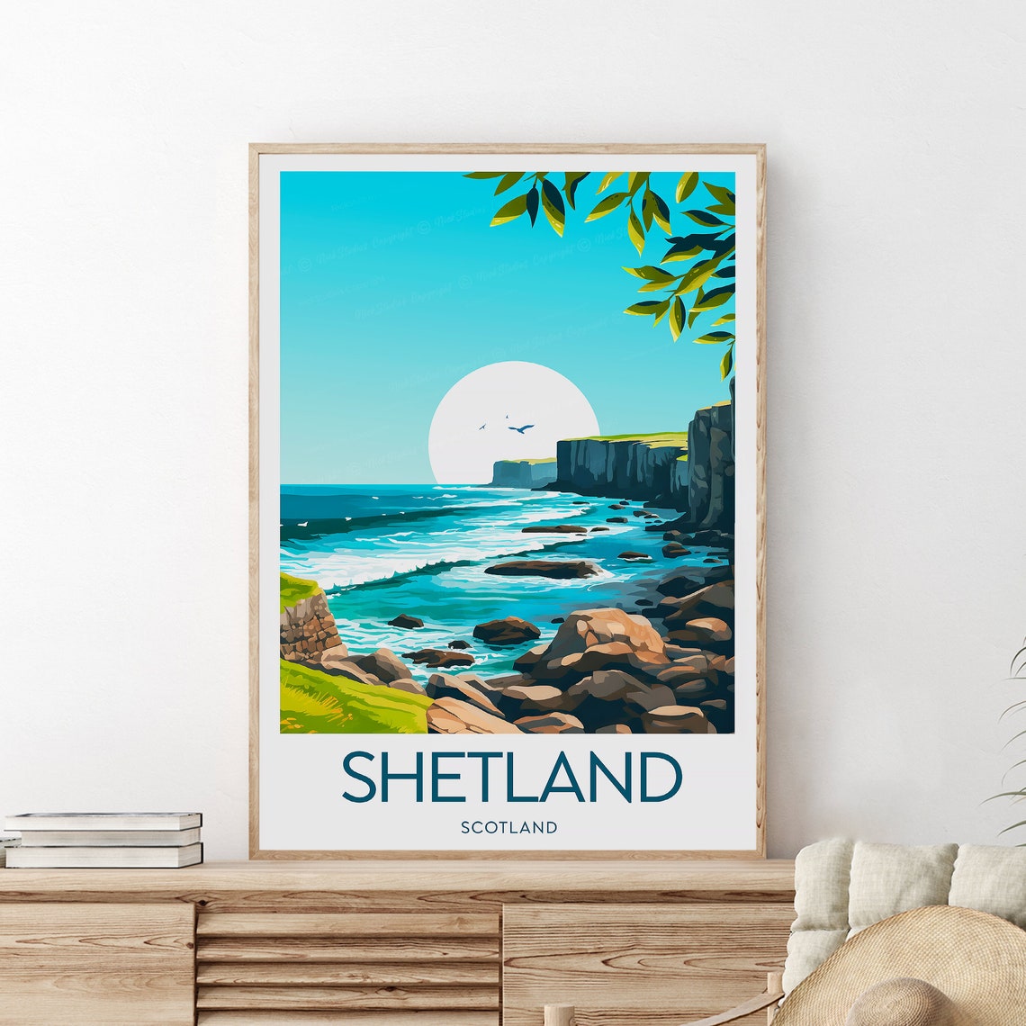 Shetland Scotland Dramatic Sea Cliffs Rugged Coastline Travel Poster