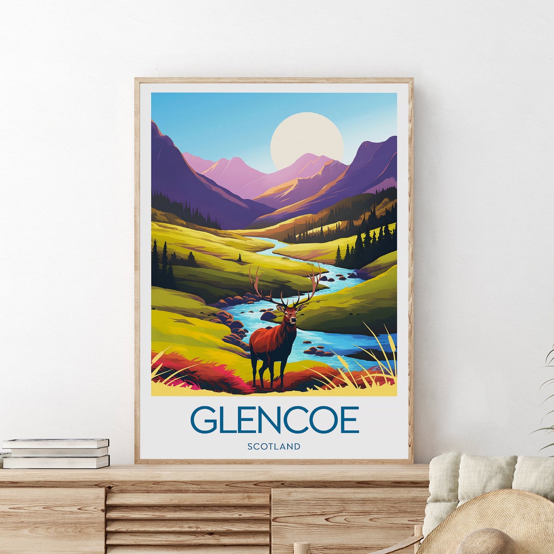 Glencoe Red Deer Stag in Dramatic Scottish Highland Valley Poster - Image 2