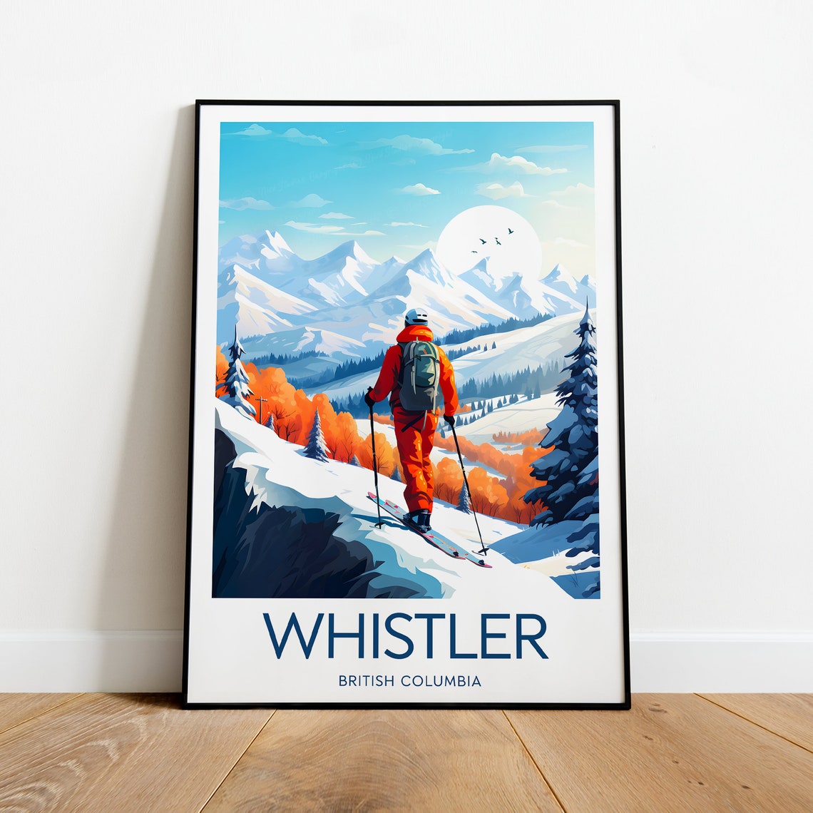 Whistler British Columbia Lone Skier on Snowy Mountain Ridge Poster - Image 2