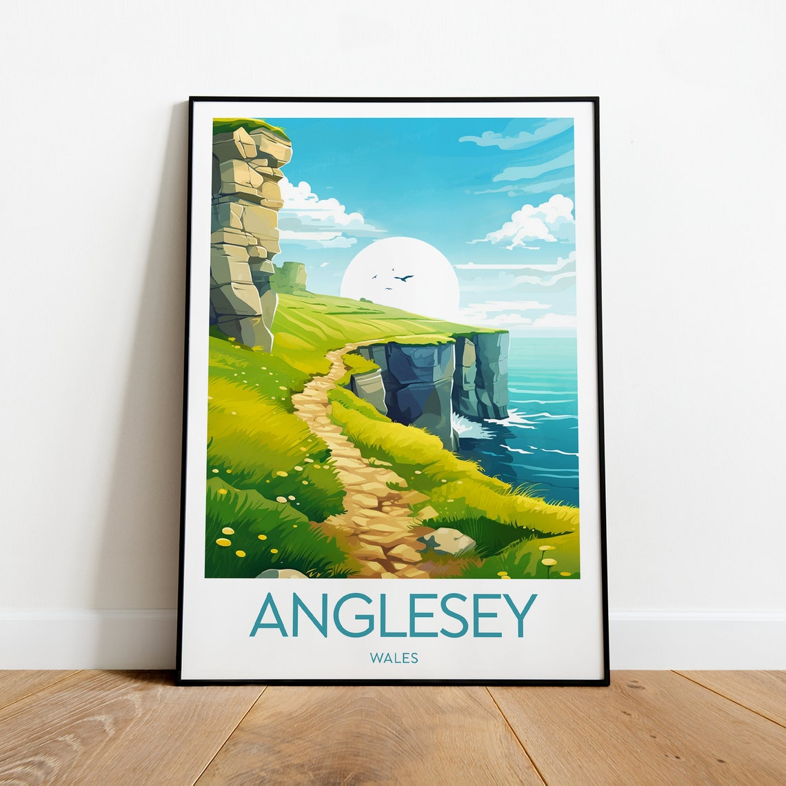 Anglesey Wales Coastal Cliffs Sea Stacks Path Scenic Travel Poster