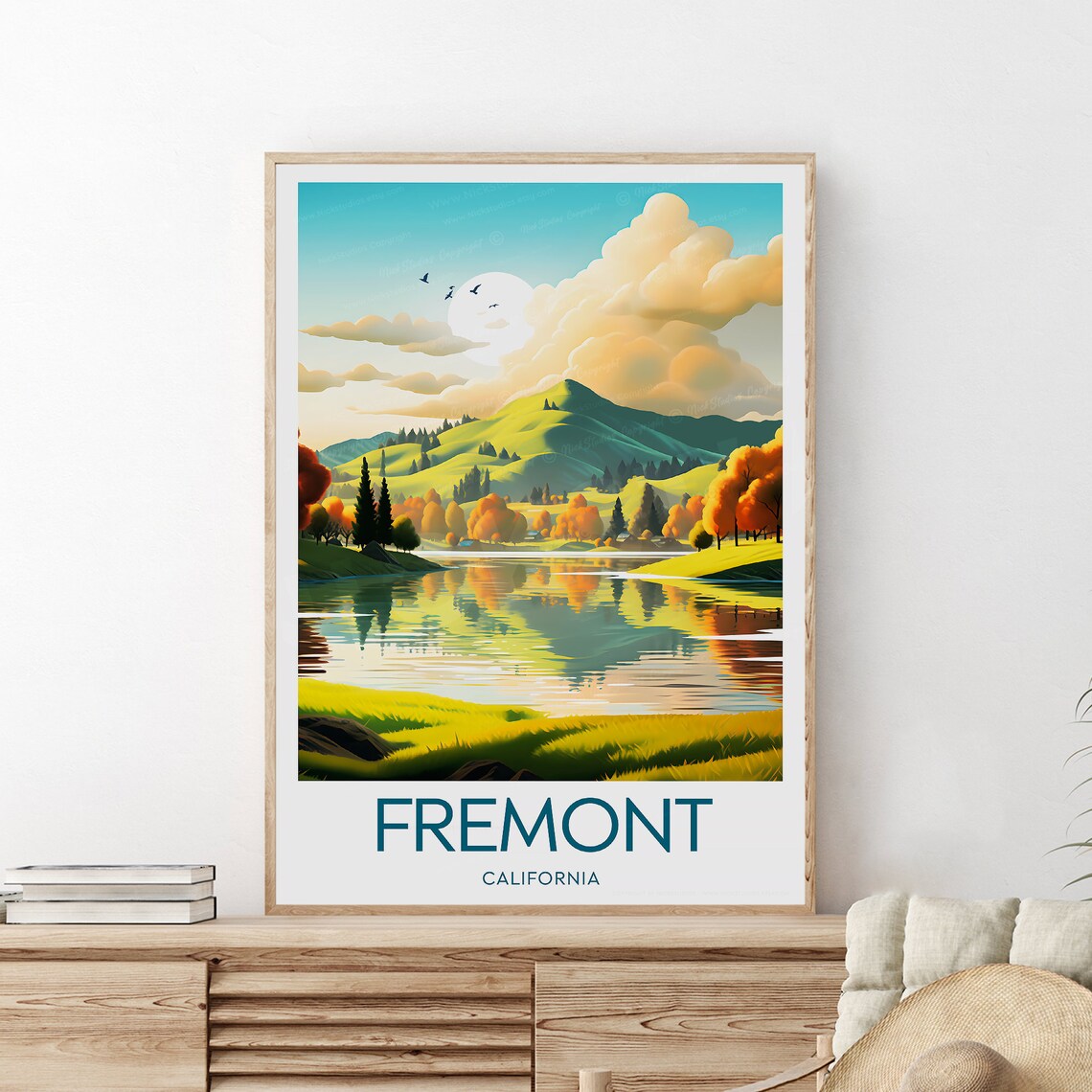 Fremont California Golden Hills Lake Reflection Travel Poster