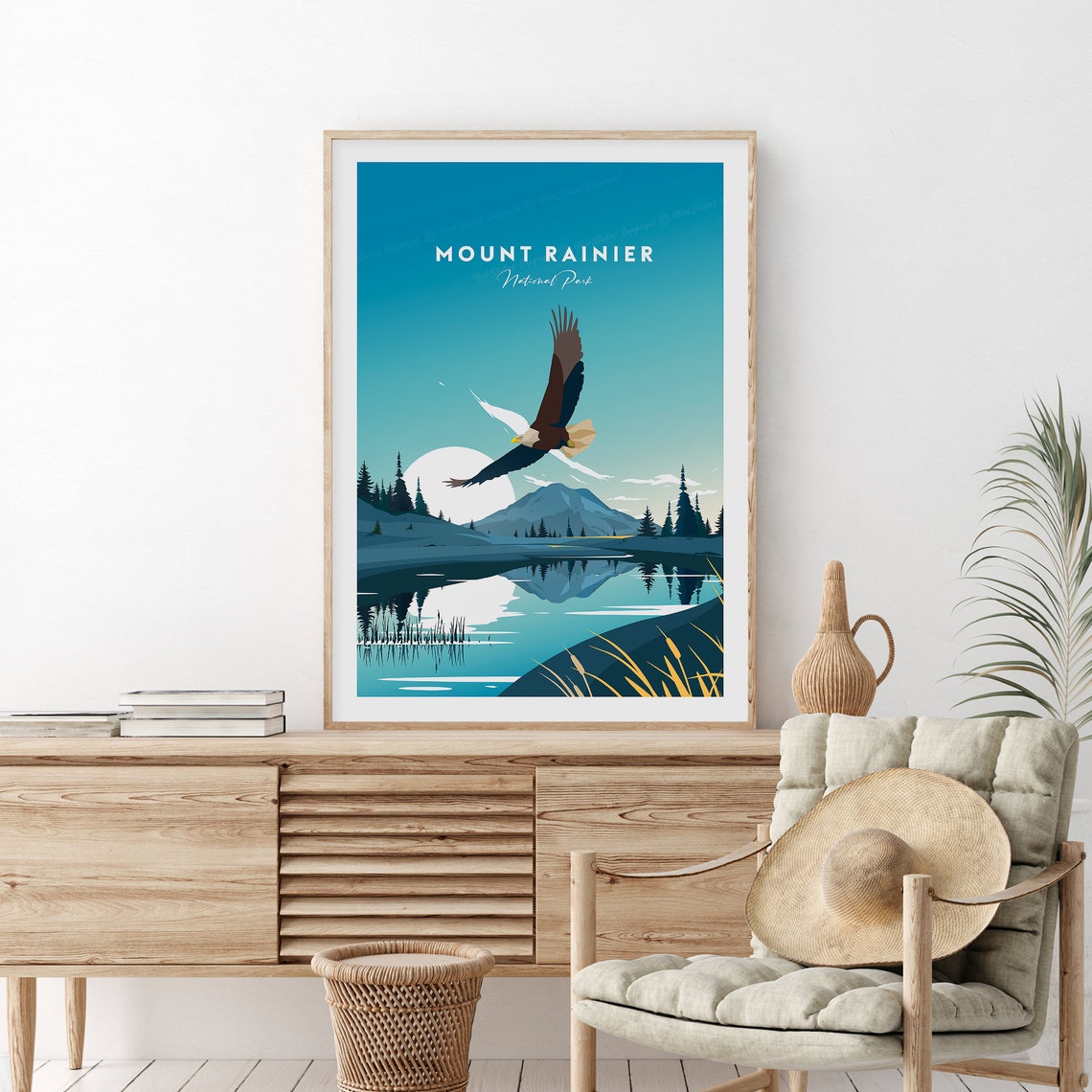 Mount Rainier National Park Bald Eagle Lake Reflection Travel Poster