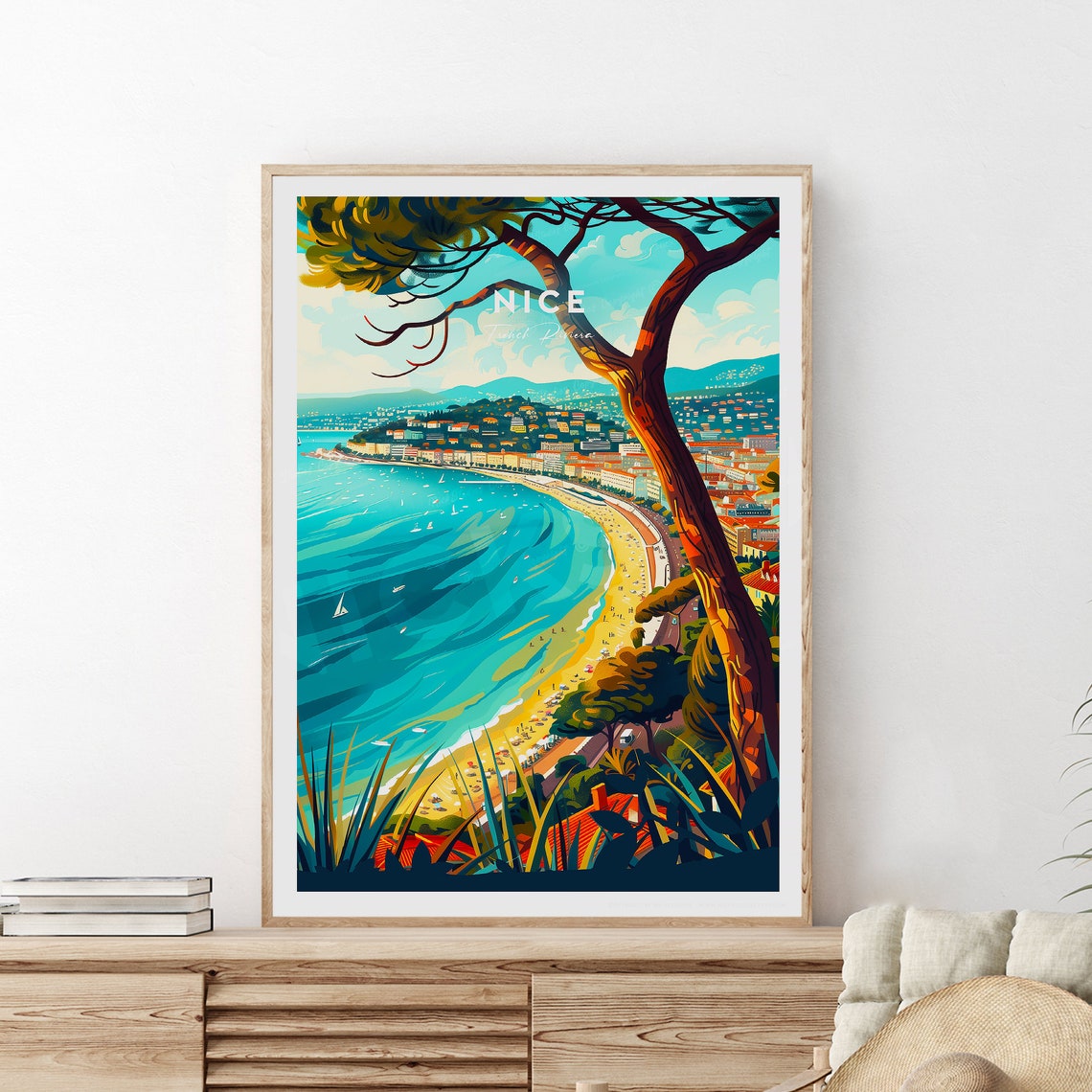 Nice French Riviera Beach Promenade Pine Tree View Travel Poster - Image 2