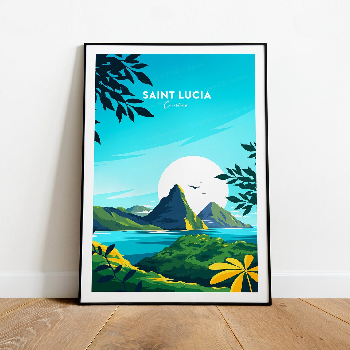 Saint Lucia Twin Pitons Mountains Caribbean Sea Travel Poster