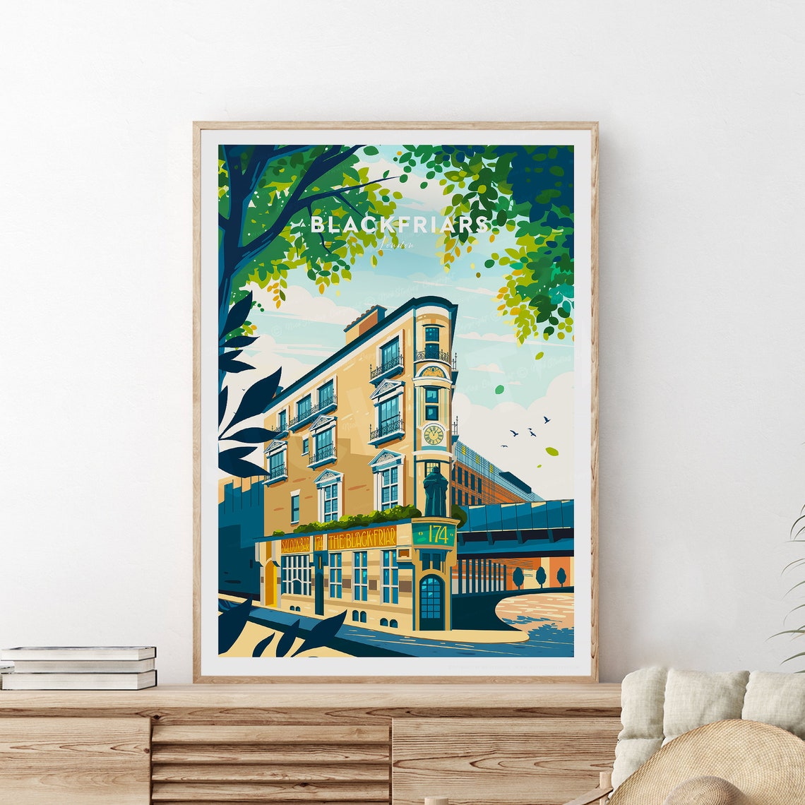 Blackfriars London Historic Corner Pub Building Travel Poster - Image 2