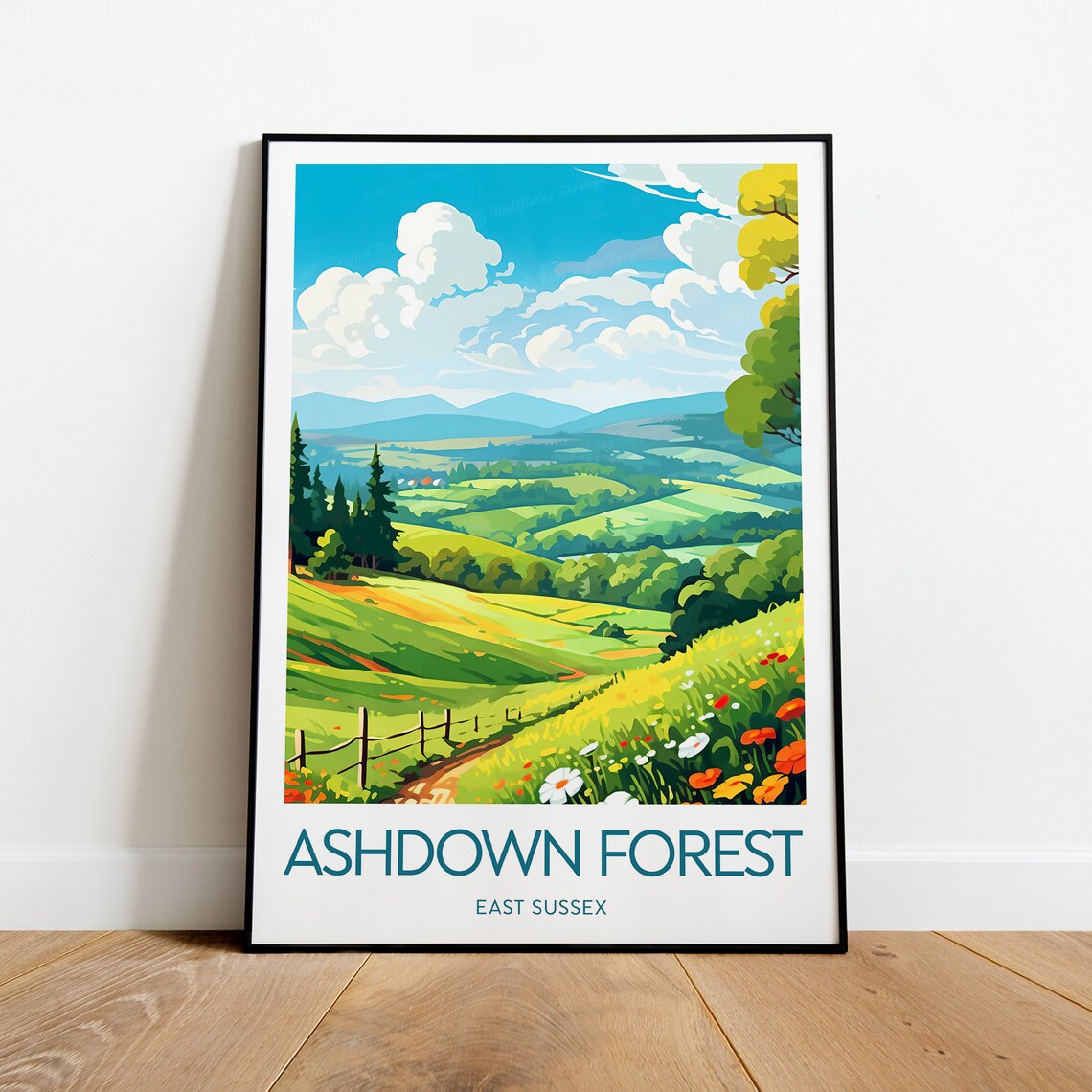 Ashdown Forest East Sussex Rolling Hills Wildflower Travel Poster