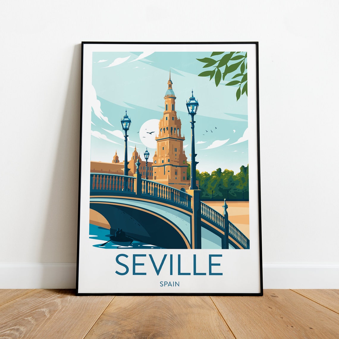 Seville Spain Bridge Giralda Tower Old Town View Travel Poster