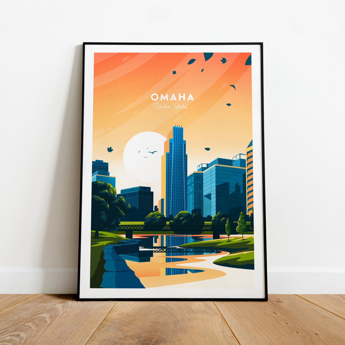 Omaha Nebraska Evening Skyline Sunset Reflection River City Poster