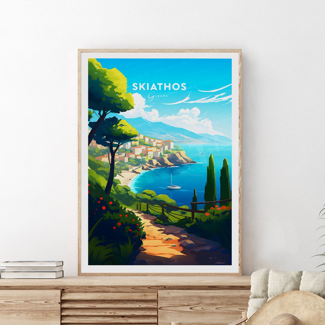 Skiathos Greece Island View Aegean Coastal Bay Sunset Travel Poster
