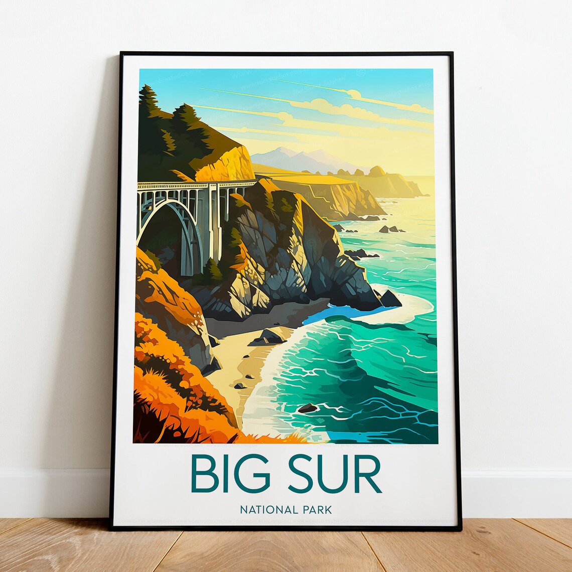 Big Sur National Park Bridge Golden Coast Vintage Travel Poster - Image 2
