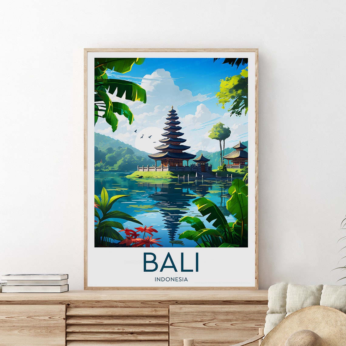 Bali Indonesia Lakeside Temple Tropical Jungle Travel Poster