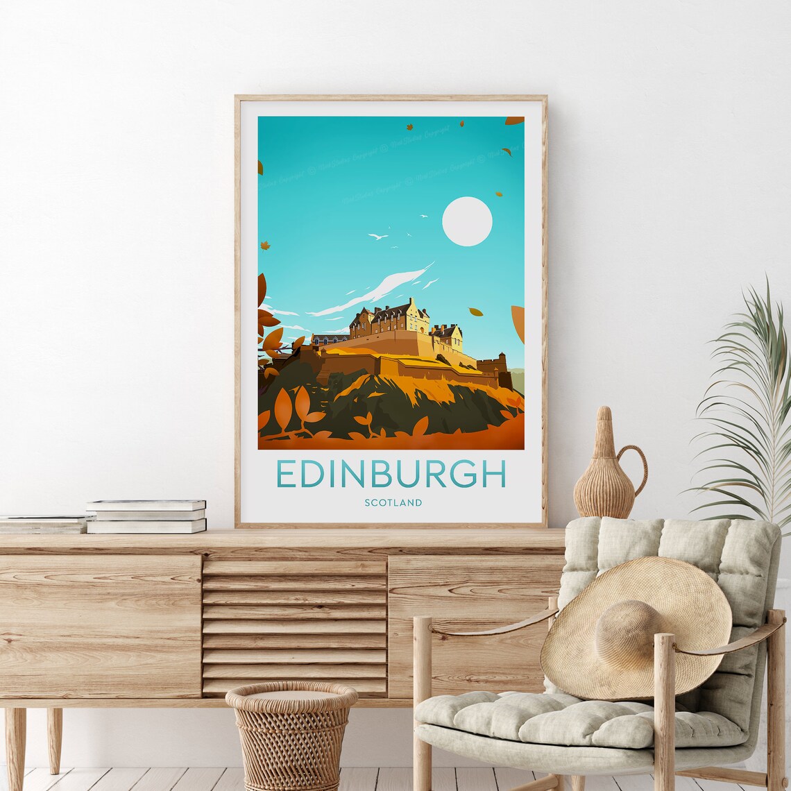 Edinburgh Scotland Castle Autumn Leaves Hilltop Travel Poster