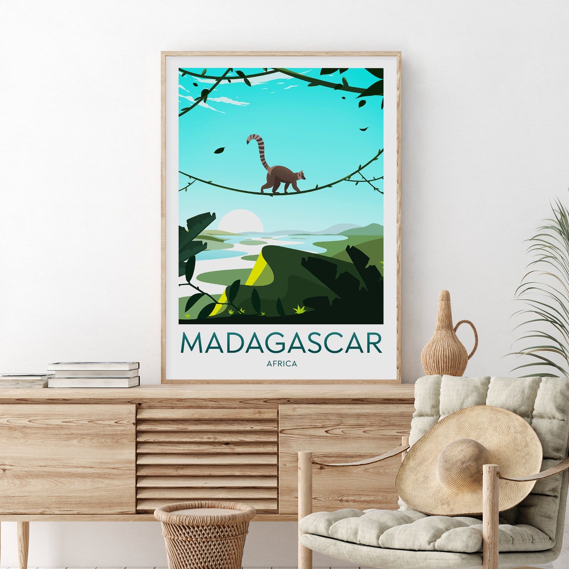 Madagascar Ring Tailed Lemur Jungle River Canopy Travel Poster