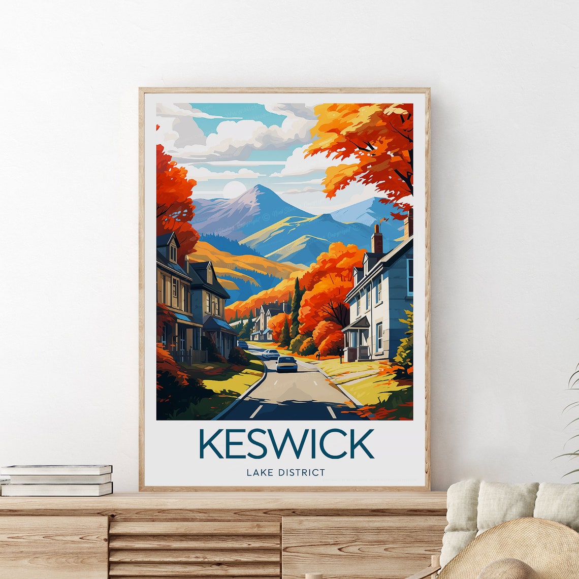 Keswick England Charming Street in Vibrant Fall Foliage Poster