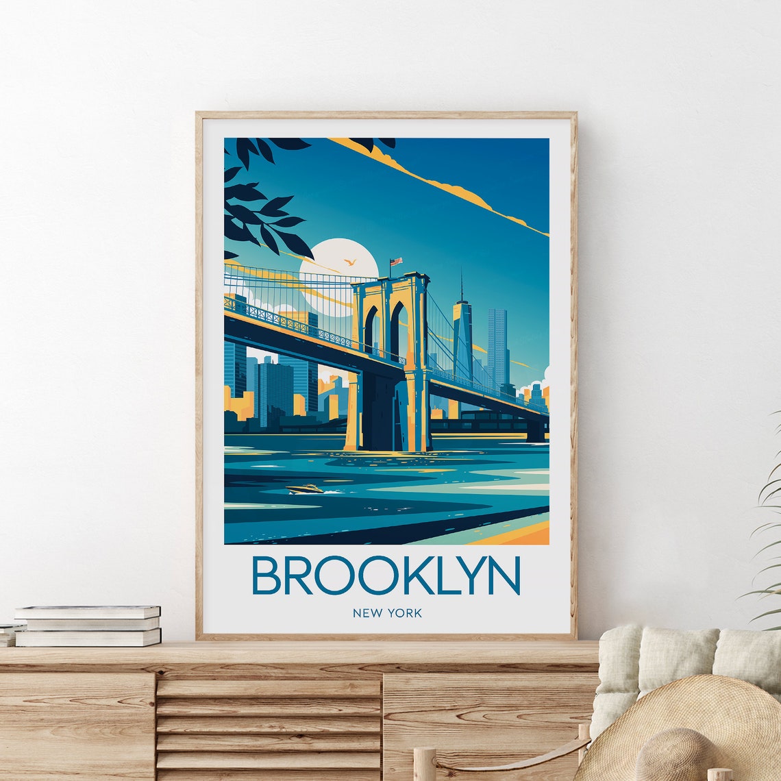 Brooklyn New York Brooklyn Bridge Skyline Evening Travel Poster