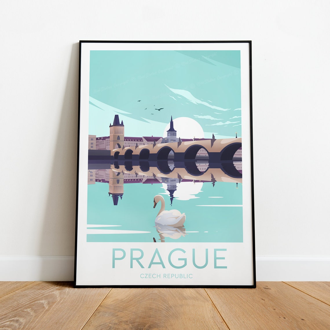 Prague Czech Republic Charles Bridge Swan River Travel Poster - Image 2