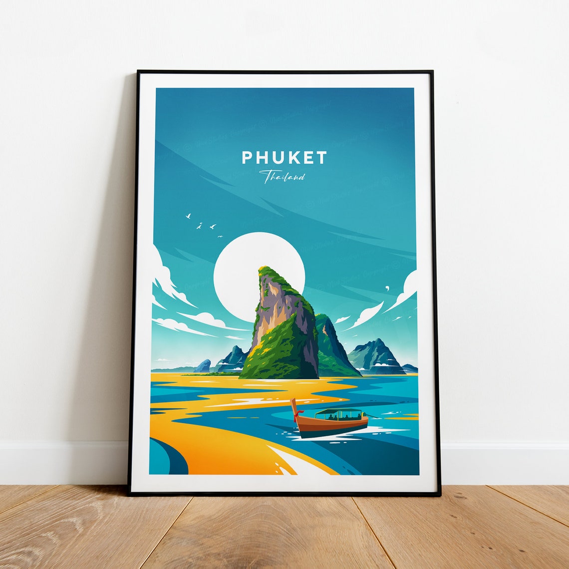 Phuket Thailand Limestone Karst Longtail Boat Sunset Travel Poster - Image 2