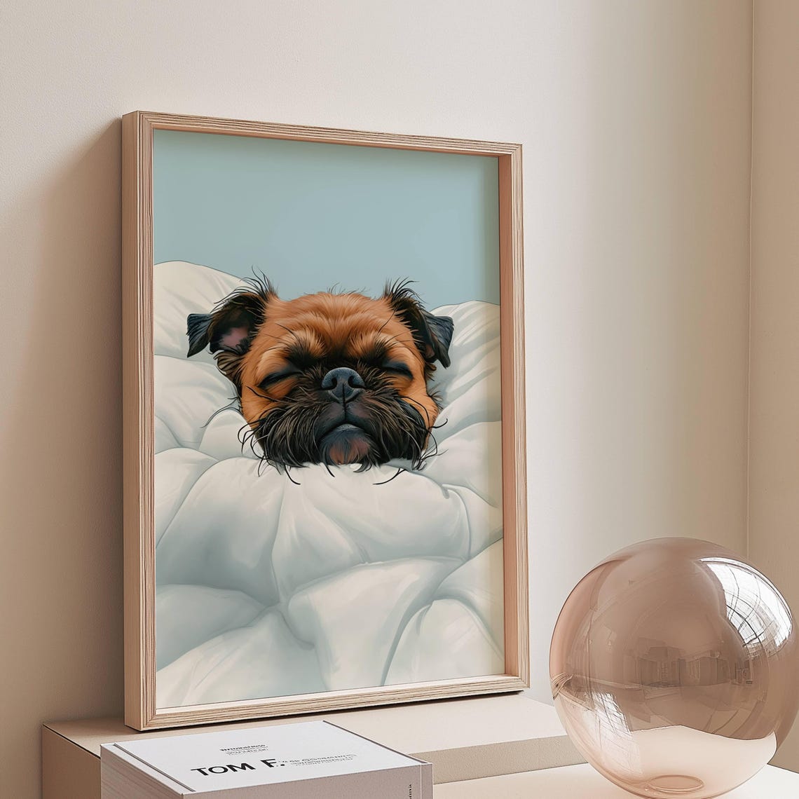 Sleeping Brussels Griffon Puppy Cozy Bed Cute Dog Portrait Poster