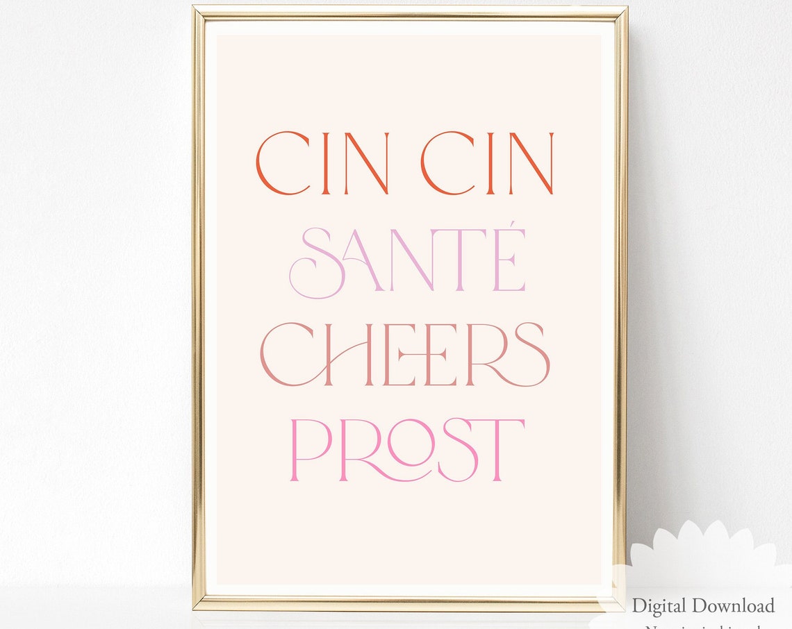 Cin Cin Prost Cheers Wine Cocktail Bar Citrus Illustration Art Poster