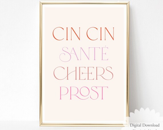 Cin Cin Prost Cheers Wine Cocktail Bar Citrus Illustration Art Poster