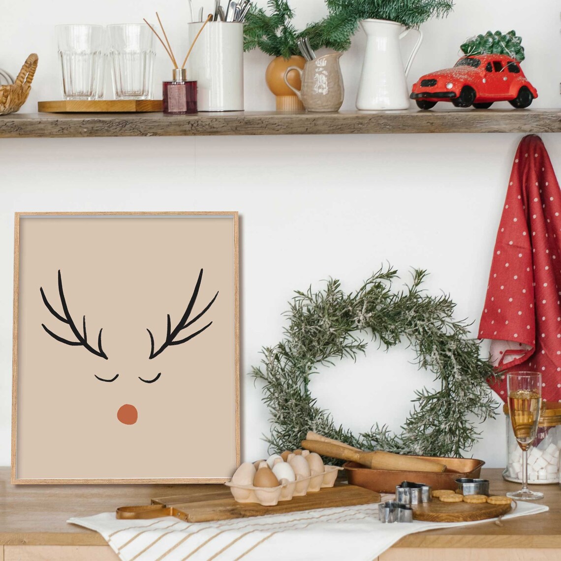 Christmas Reindeer Minimalist Boho Art Print - Image 2