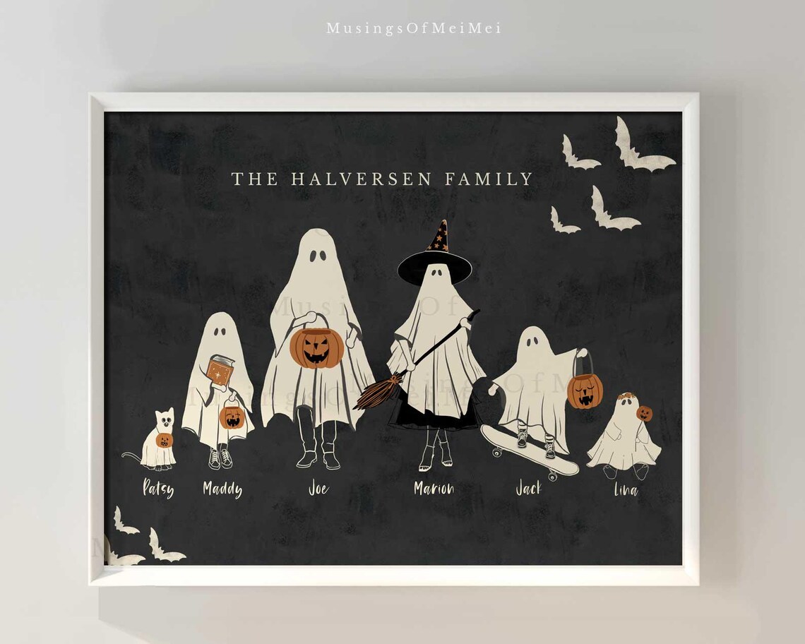 Personalized Ghost Family Halloween Art Print