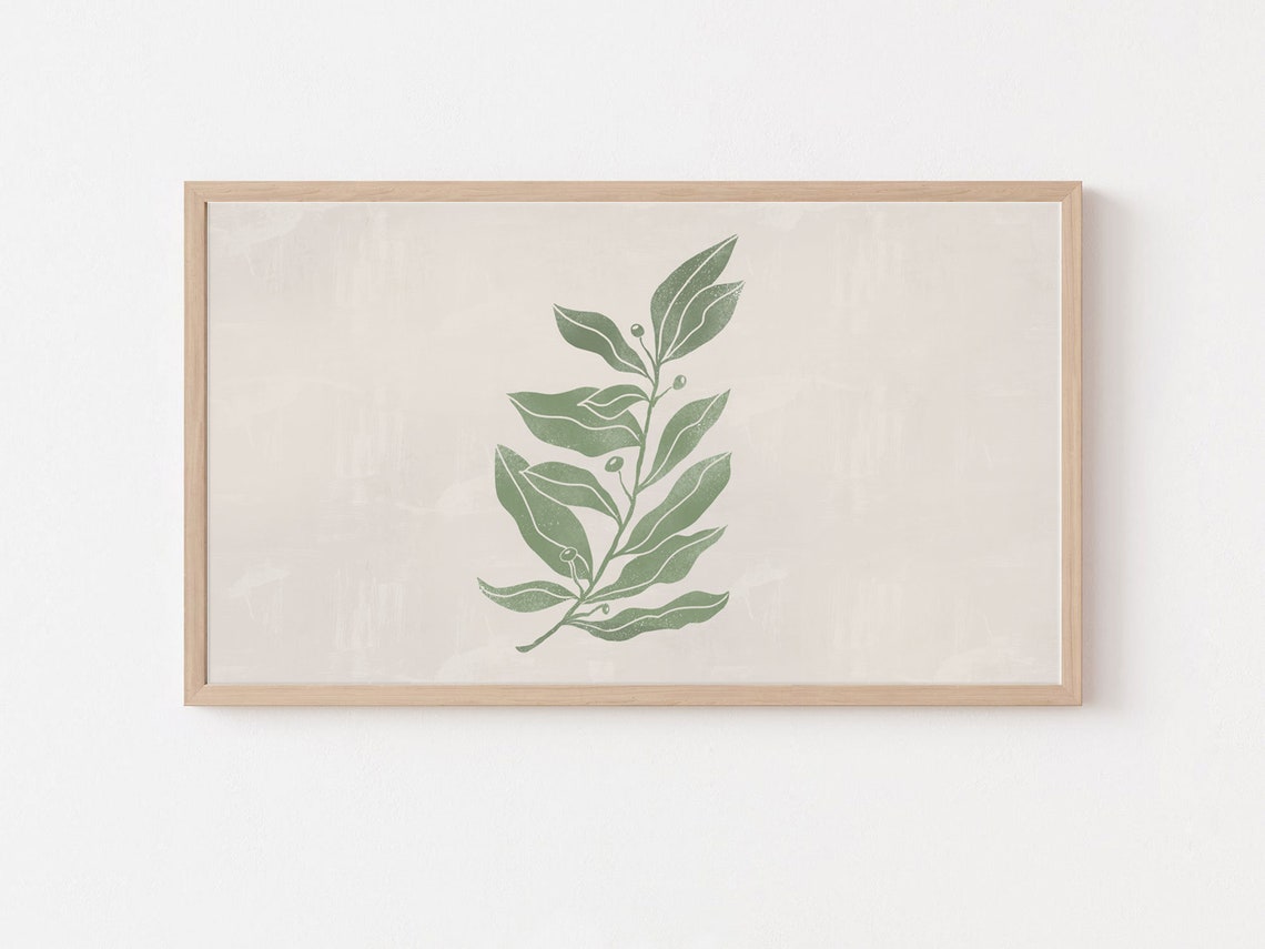 Sage Green Botanical Leaf Sprig Minimalist Cream Decor Poster