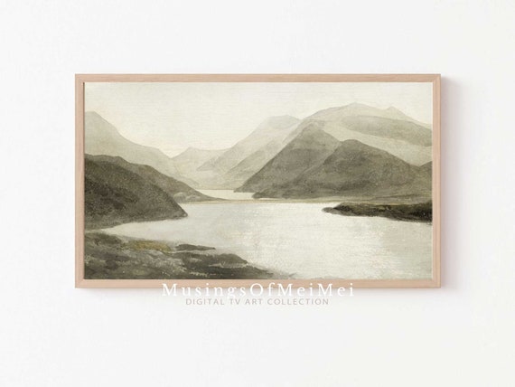 Vintage Landscape Tv Art Samsung Frame Green Water Color Lake Painting