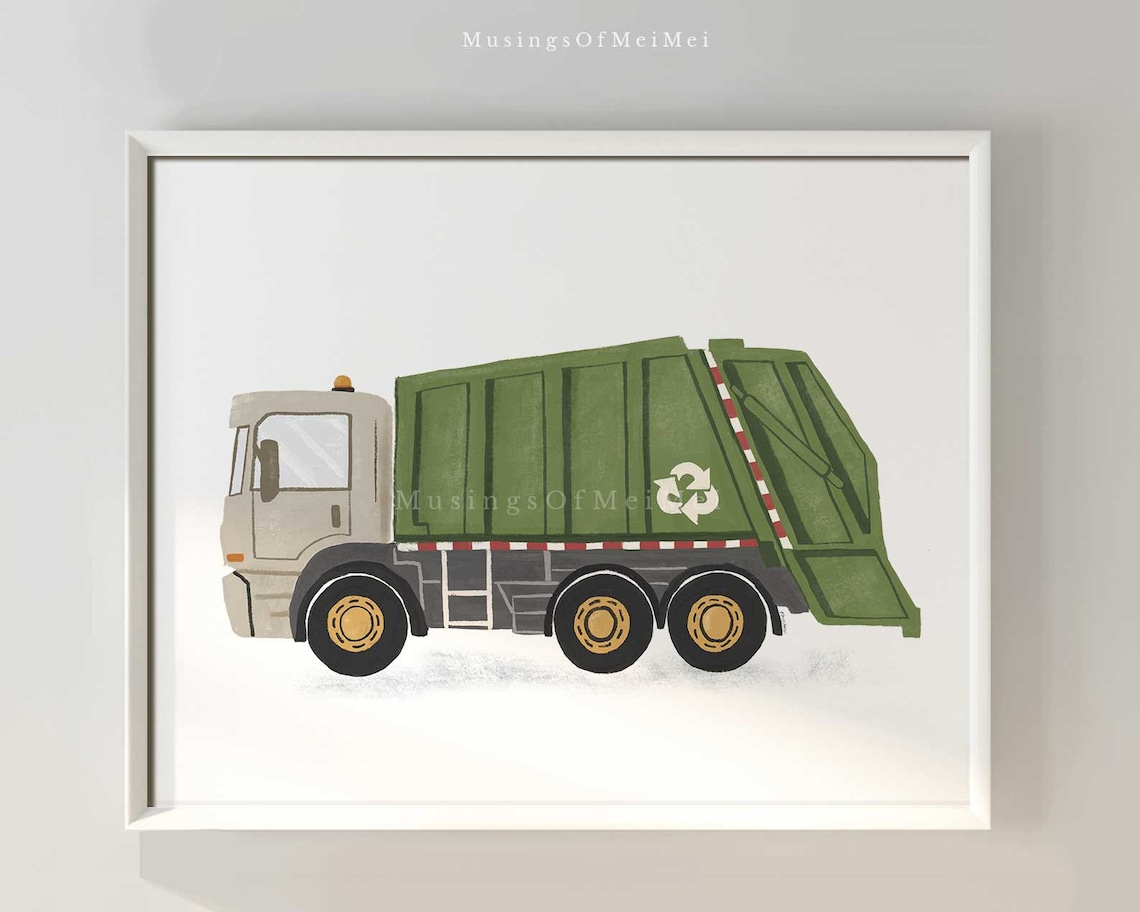 Garbage Truck Transport Vehicle Kids Room Art Print