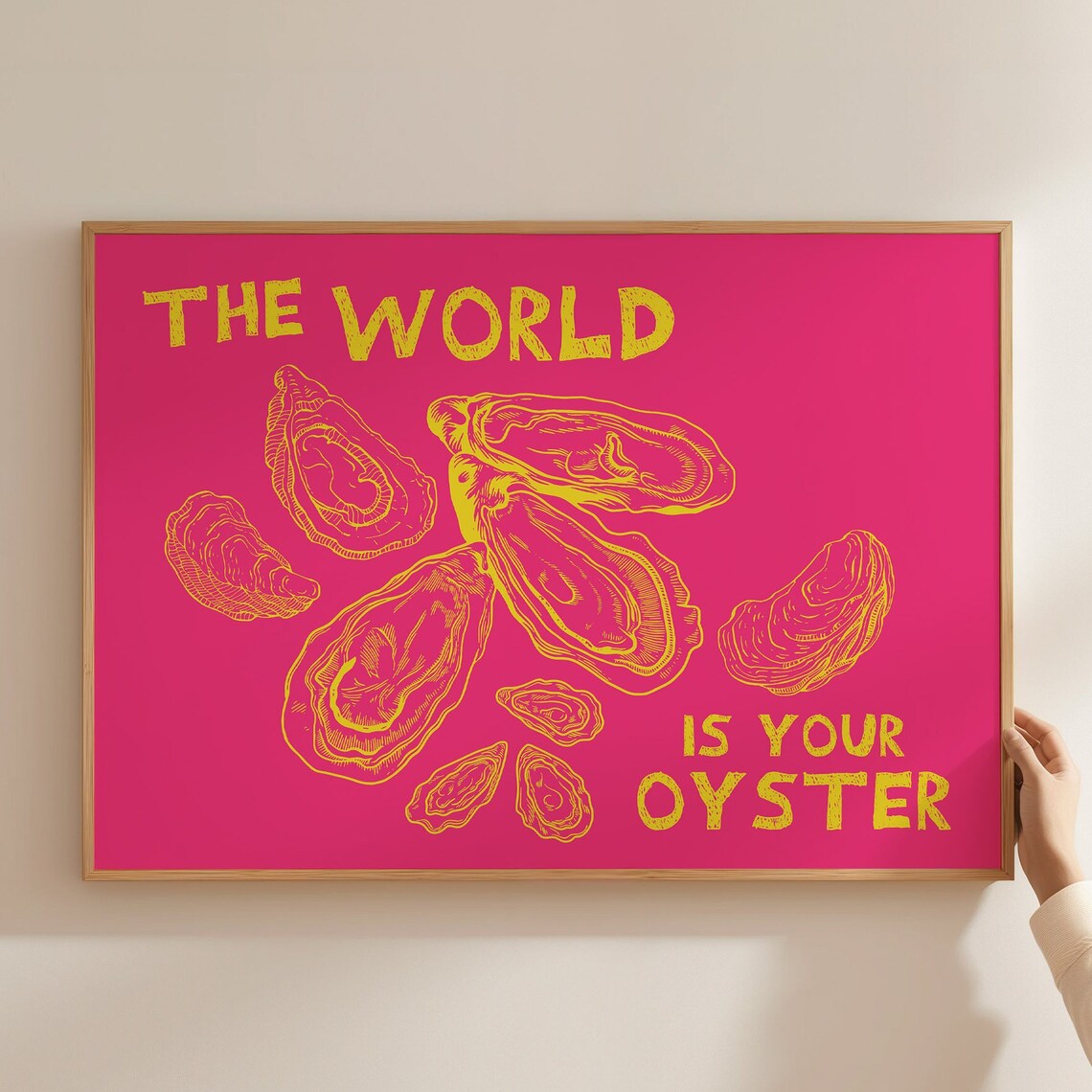 The World Is Your Oyster Hot Pink Yellow Retro Oyster Art Poster