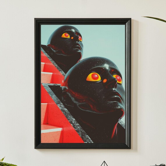 All Praise The Old Gods Surreal Giant Heads Staircase Art Poster