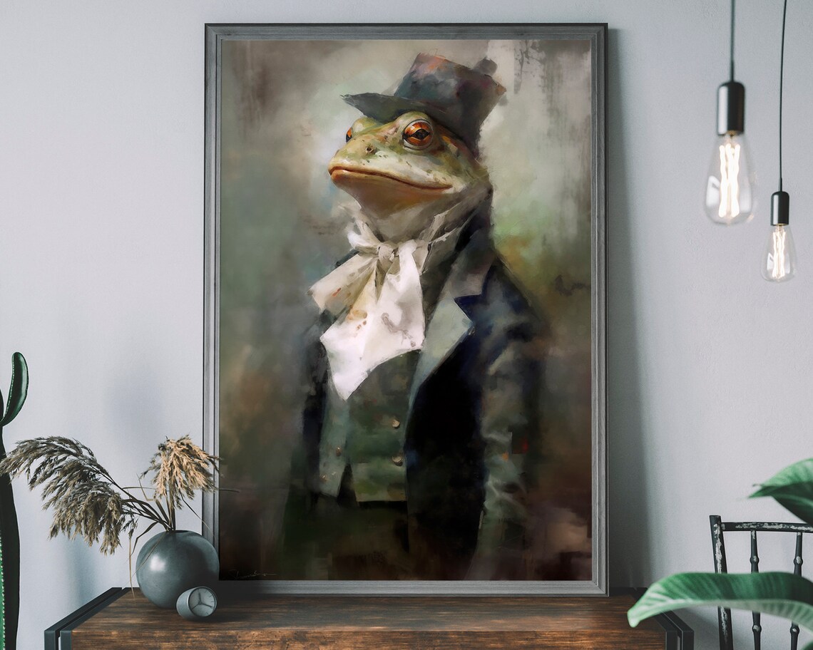 Frog Vintage Portrait Art Print, Renaissance Animal