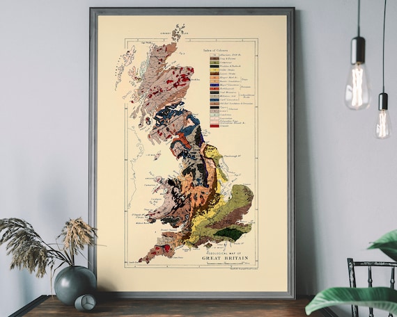 Geological Map Uk Vintage Great Britain Travel Poster