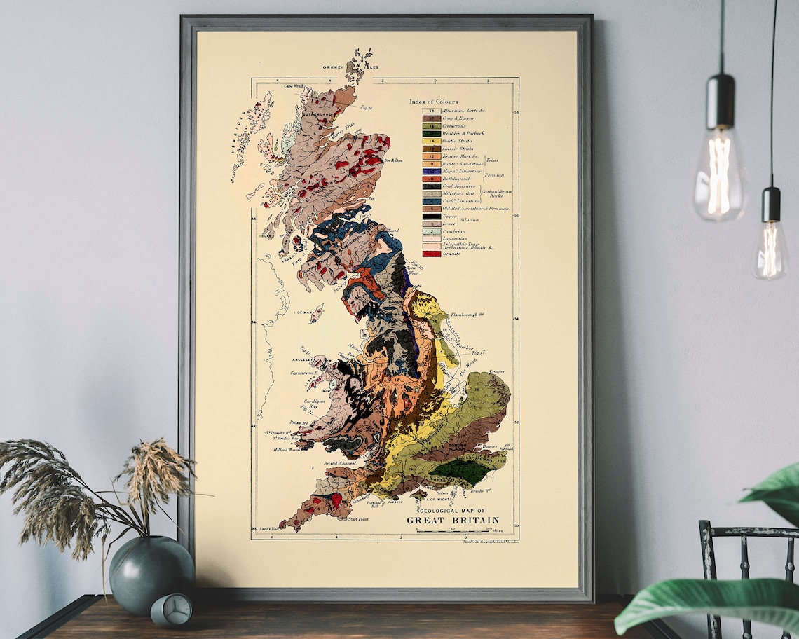 Geological Map Uk Vintage Great Britain Travel Poster