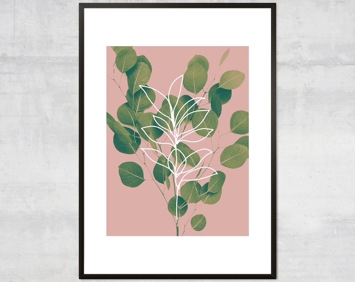 Eucalyptus Minimal Leaf Print, Boho Botanical Art