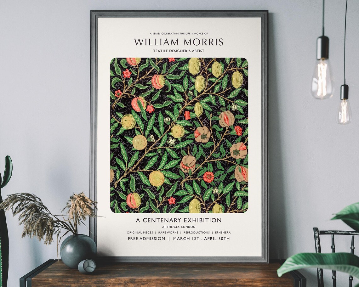 William Morris Exhibition Poster Vintage Museum Print Flower Pattern Botanical Home Decor Masterpiece Art