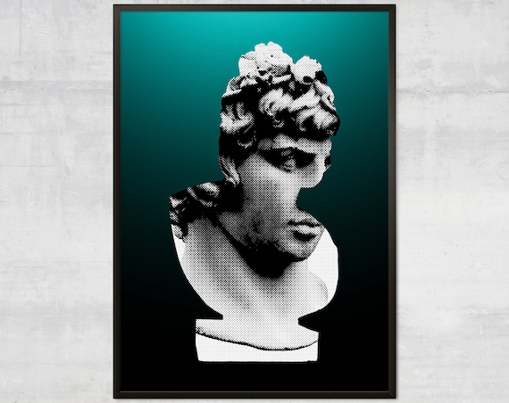Abstract Statue Art Print Modern Bust Green And Black Sculpture