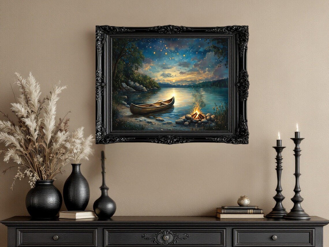 Serene Night Camping, Peaceful Lake Rustic Wilderness - Image 2