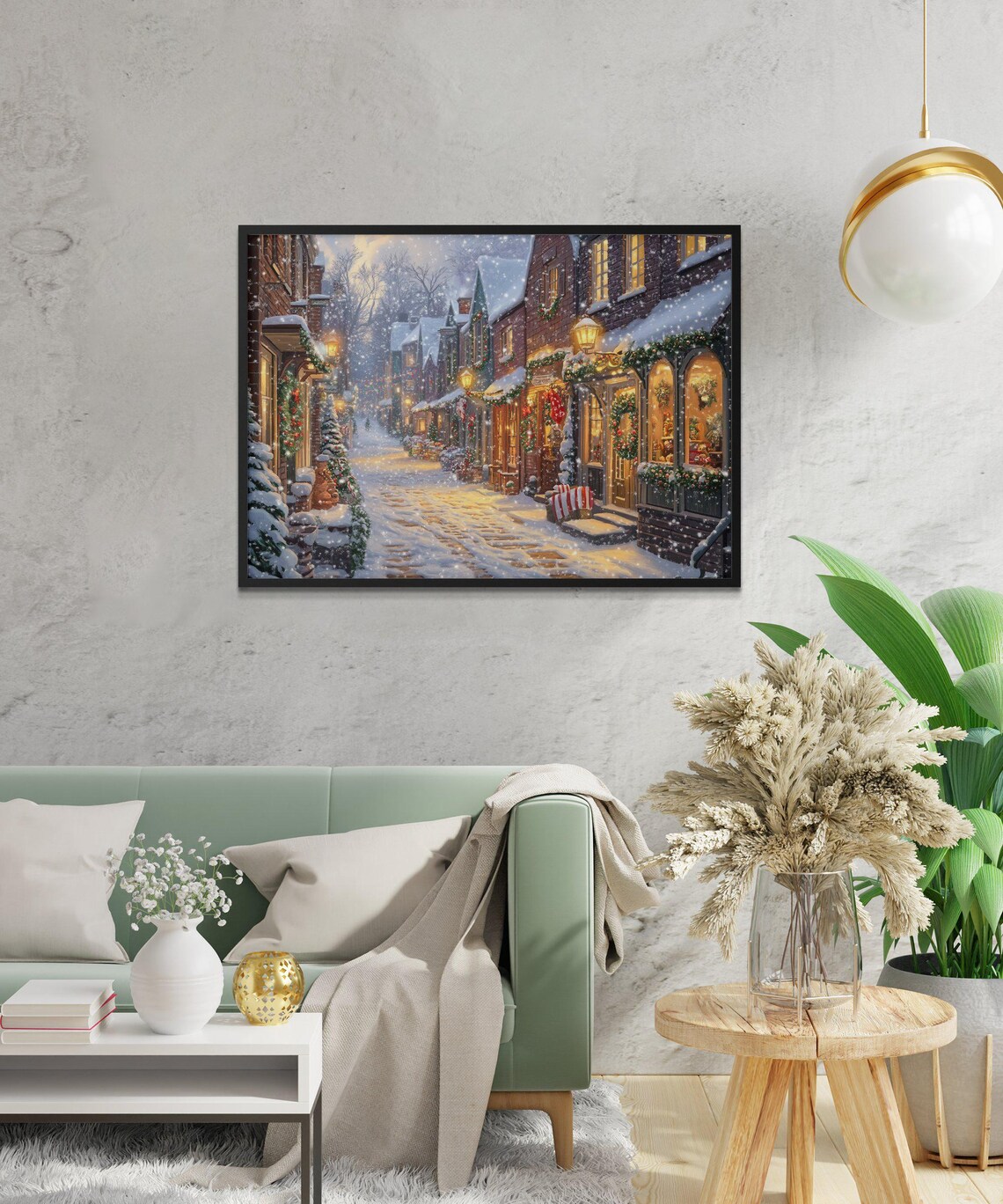 Christmas Village Town, Cozy Winter Night Art Print - Image 2