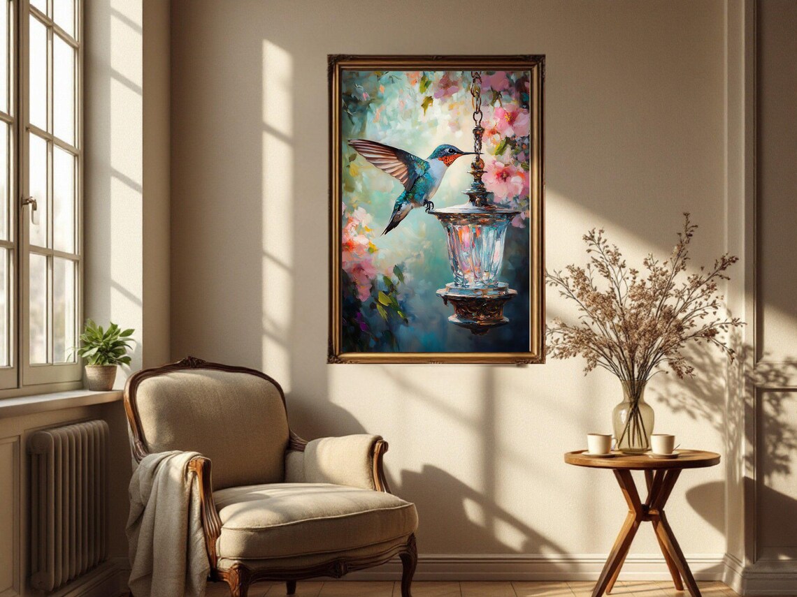 Hummingbird Wall Art, Floral Decor Poster Print - Image 2