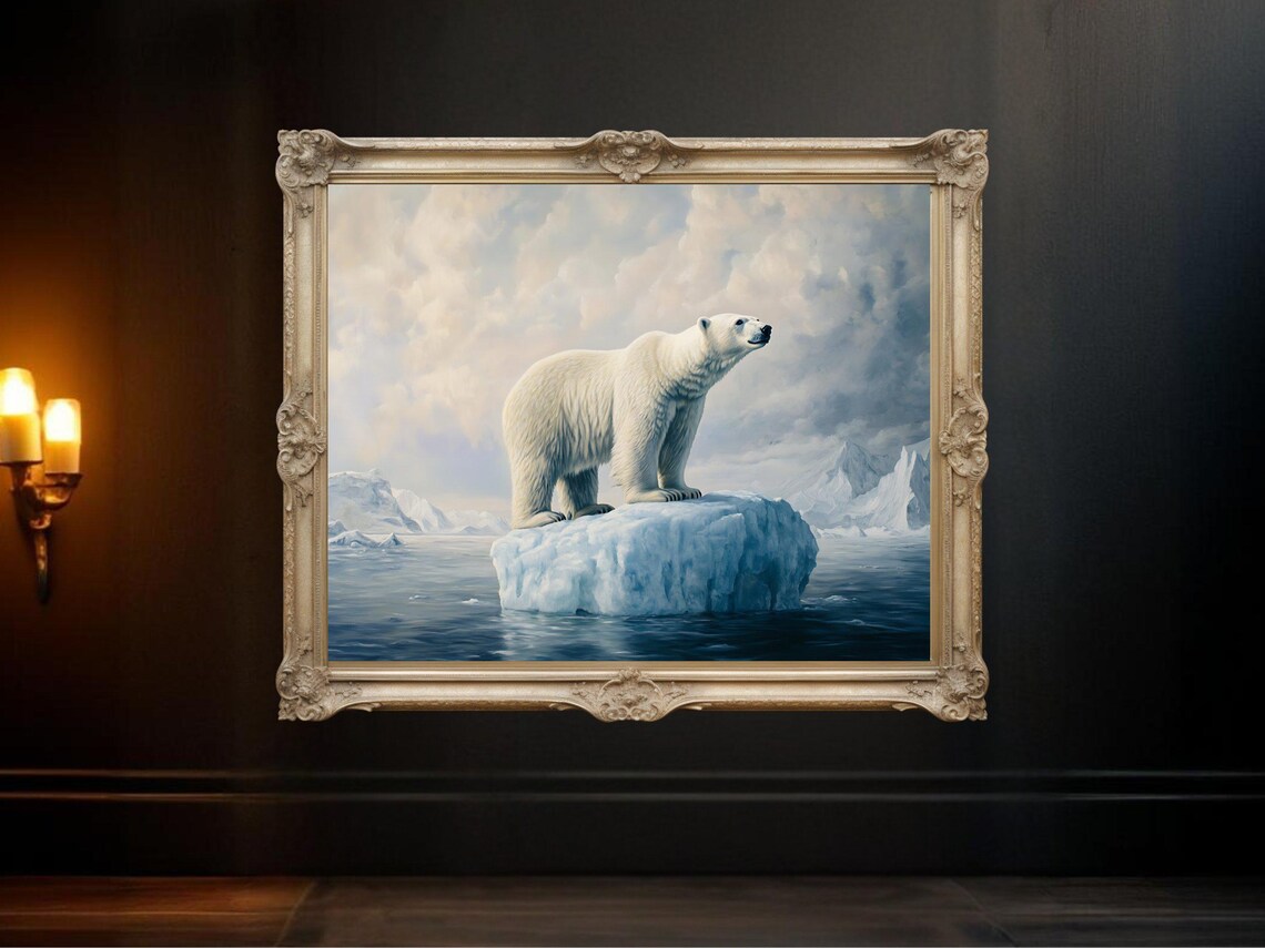 Polar Bear On Iceberg, Arctic Animal Wall Art Print